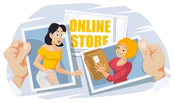 Online Rendelés Lány Dobozzal Futárszolgálat Illusztrációs Koncepció Mobil Weboldalhoz Internet — Stock Vector
