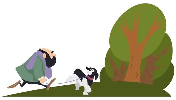 Мужчина Гуляет Парке Собакой Люди Животные Концепция Иллюстрации Мобильного Сайта — стоковый вектор