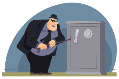 Robber opens safe. Thief at work. Illustration concept for mobile website and internet development. clipart