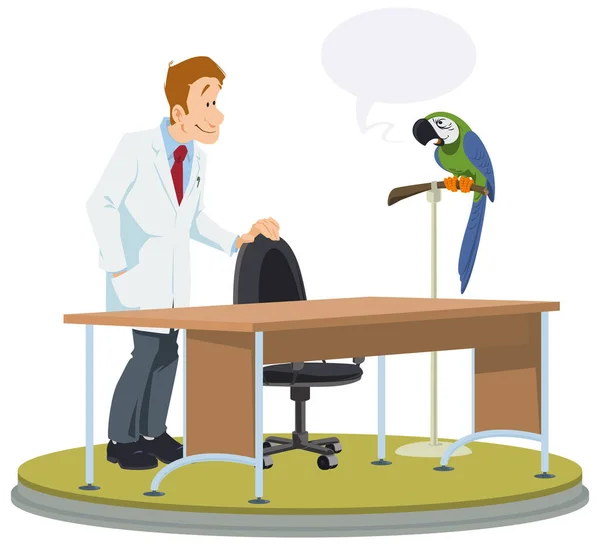 Doutor Fala Com Papagaio Pessoas Animais Conceito Ilustração Para Site —  Vetores de Stock