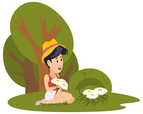 Girl Resting Nature Illustration Concept Mobile Website Internet Development — стоковый вектор