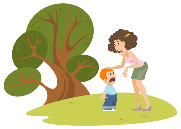 Woman Comforting Crying Child Illustration Concept Mobile Website Internet Development — Vetor de Stock