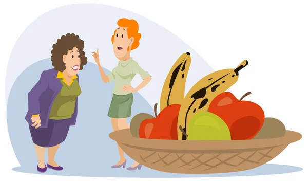 Girls Fruit Basket Funny Small Humans Illustration Concept Mobile Website Stock Illustration