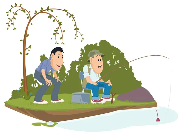 Риболовля Чоловіків Рибалки Березі Річки Концепція Ілюстрації Мобільного Веб Сайту Ліцензійні Стокові Вектори