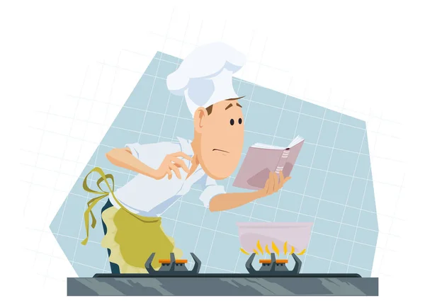 Man Preparing Food Happy Chef Pan Funny Small Humans Illustration Stock Vector