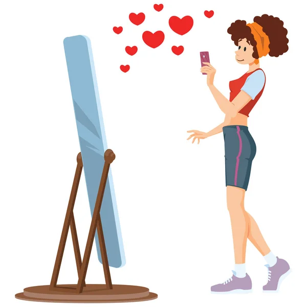 Young Woman Taking Selfies Girl Photographed Smartphone Funny People Illustration Vector Graphics