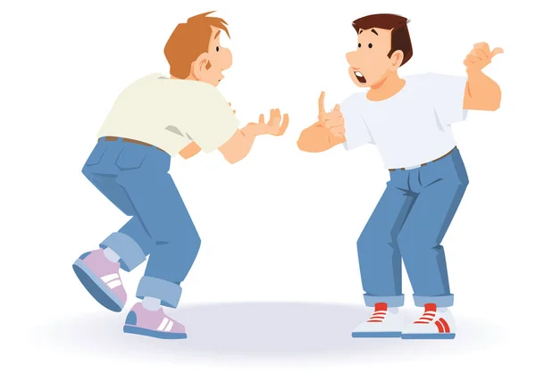 Argument Entre Deux Hommes Les Gars Débattent Activement Des Gens — Image vectorielle