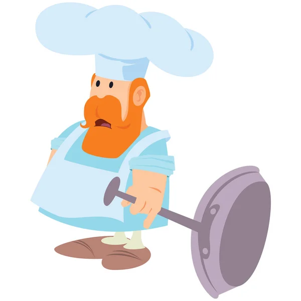 Funny Cook Big Frying Pan Funny People Illustration Concept Template Vector Graphics