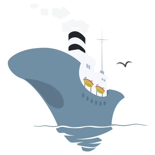 Ångbåt Seglar Fjärran Vektor Illustration Stora Tecknade Ångfartyg — Stock vektor