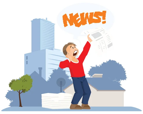 Newsboy Holds Out His Paper Sale Guy Selling Newspapers Funny Royalty Free Stock Illustrations
