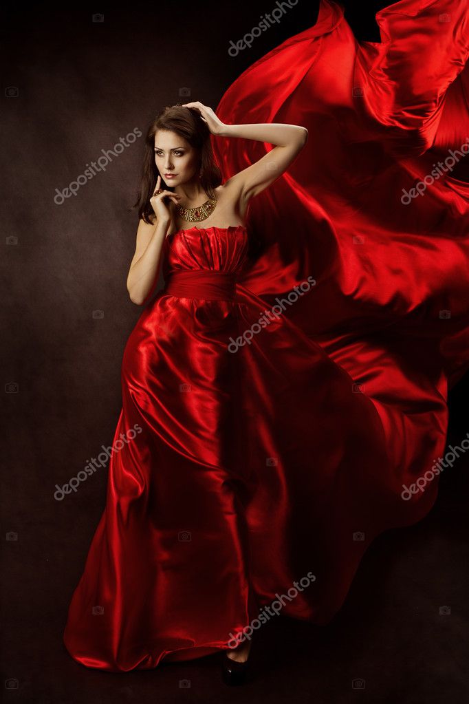 Dress flowing in wind | Woman in Red Dress with Flying Fabric, Gown ...