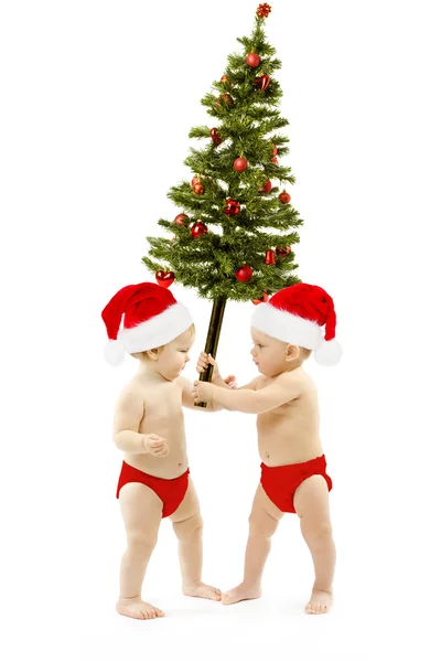 Baby Christmas Tree, Kids New Year Present, on White — ストック写真