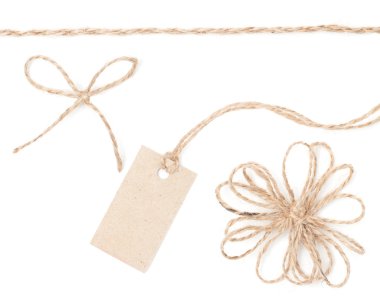 Rope bow tag. Jute wrapping collection for present and pricing. clipart