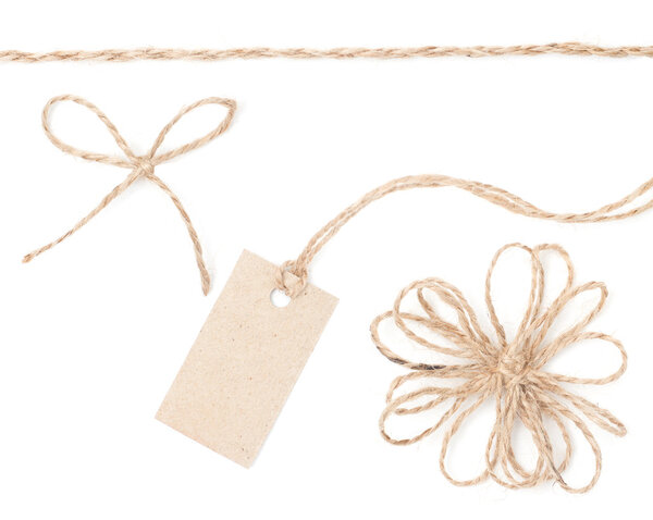 Rope bow tag. Jute wrapping collection for present and pricing.