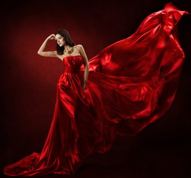 kumaş uçan ile dans kırmızı sallayarak elbiseli kadın