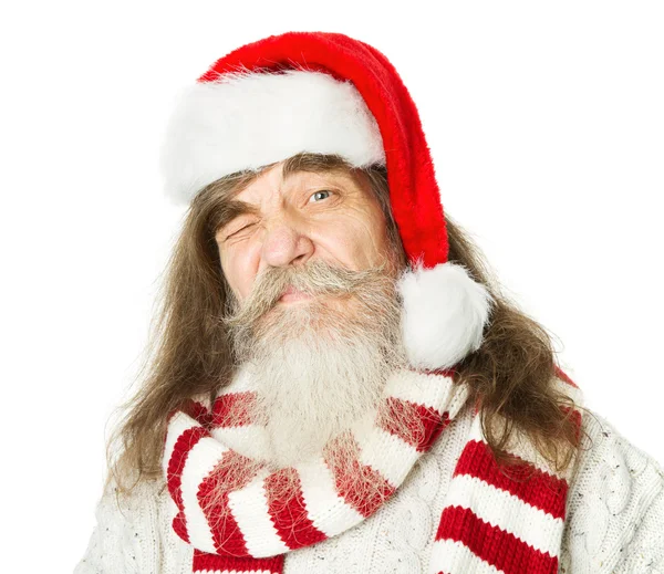 Hombre viejo de Navidad con barba en sombrero rojo, Santa Claus —  Fotos de Stock