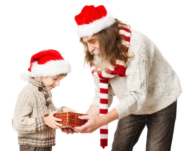 Noel hediyeleri ve Noel Baba dedesi ile çocuk — Stok fotoğraf