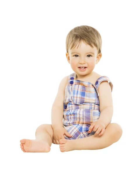 작은 소년 아기 행복 하 게 웃 고, 고립 된 흰색 배경 위에 앉아 아이 — 스톡 사진