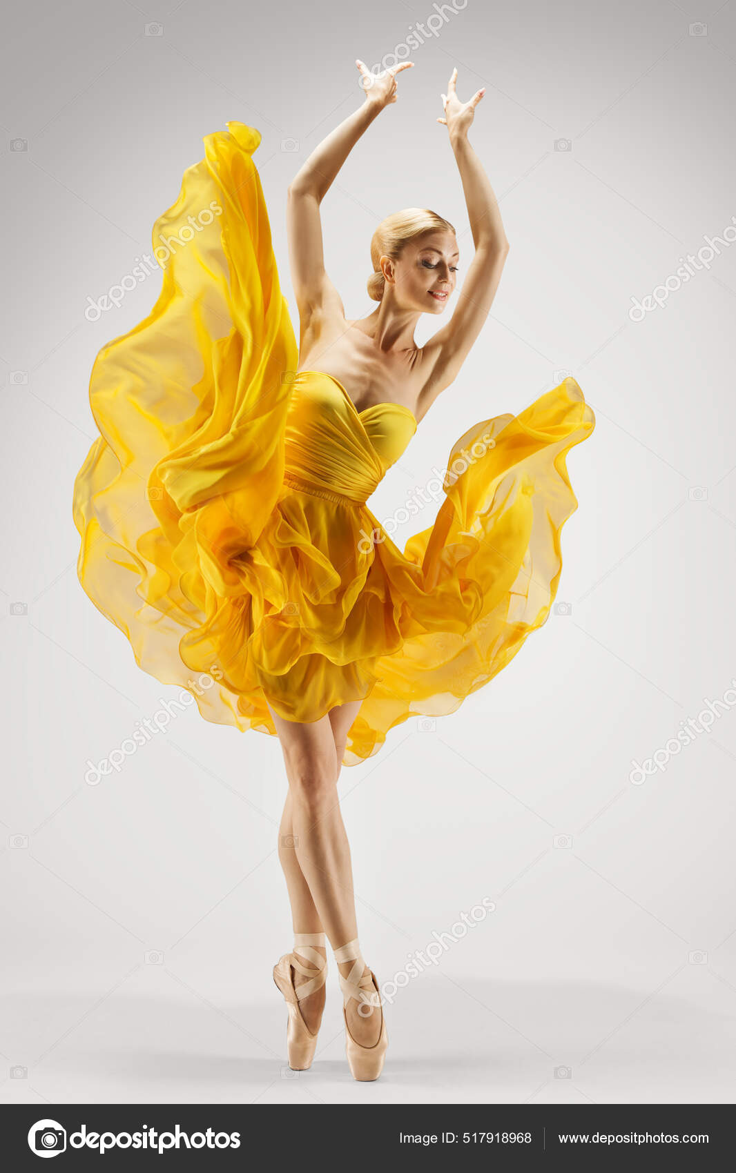 Dancing Woman Yellow Dress Ballerina Shoes Dance Modern Art Stock Photo by ©inarik 517918968