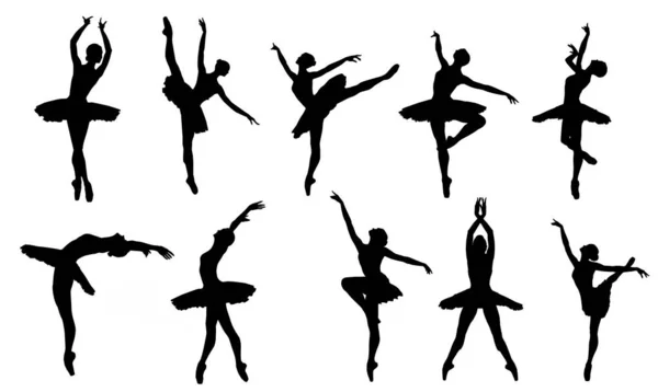 Ballerina Silhouette White Studio Background Set Vector Classic Ballet Dancing — Stok Foto