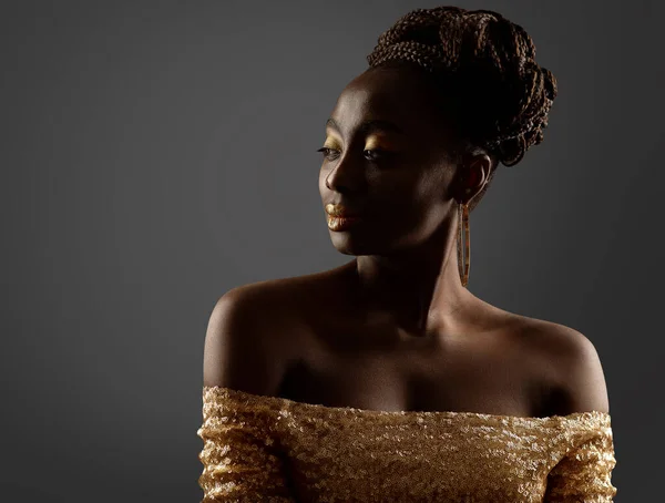 Femme Africaine Silhouette Noire Modèle Beauté Peau Foncée Avec Profil — Photo