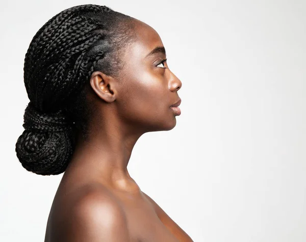 Tresses Africaines Coiffure Afro Cheveux Tressés Beauty Woman Face Profile — Photo