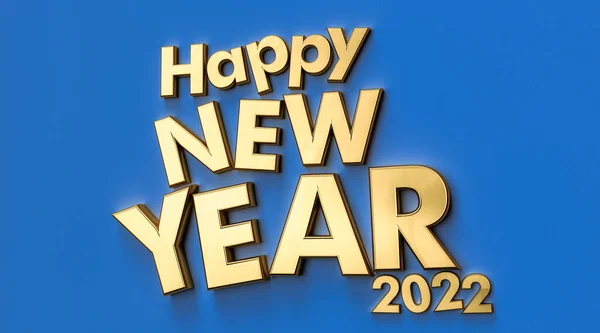 2022年新年快乐 的3D渲染 在蓝色背景的金色镜面上呈现 — 图库照片