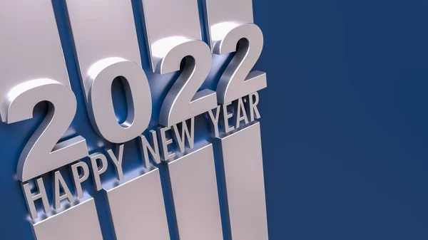 Rendering Writing Happy New Year 2022 Mirror Silver Surface Blue — Stockfoto