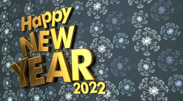 Rendering Words Happy New Year 2022 Golden Letters Flowery Background — Stock Photo, Image