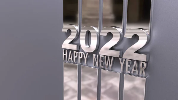 Rendering Writing Happy New Year 2022 Mirror Golden Surface Gray — Fotografia de Stock