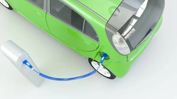 Weergave Van Een Groene Elektrische Auto Opladen — Stockfoto