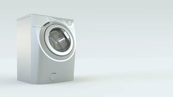 Beyaz Zemin Üzerinde Modern Bir Beyaz Çamaşır Makinesinin Boyutlu Canlandırması — Stok fotoğraf