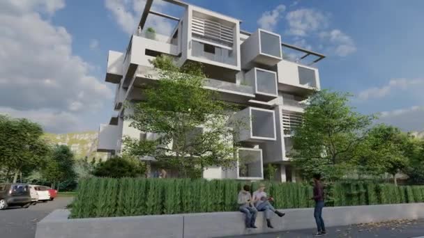 Animation Modern Upscale Residential Building Nice Area — Stock Video
