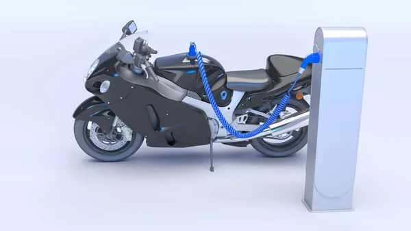 Renderização Carregamento Moto Elétrica — Fotografia de Stock