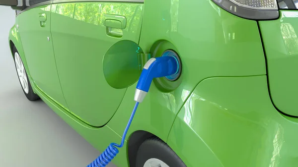 Weergave Van Een Groene Elektrische Auto Opladen — Stockfoto