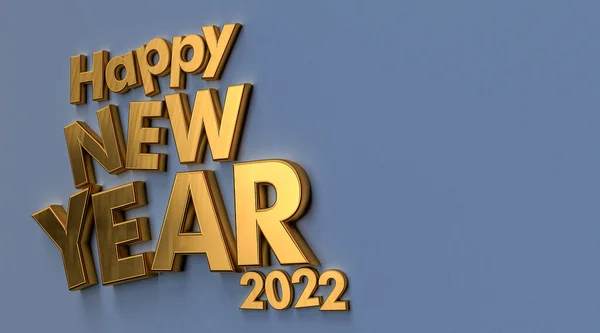 Rendering Writing Happy New Year 2022 Mirror Golden Surface Blue — Stock Photo, Image