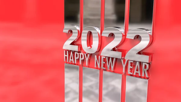 Renderização Escrita Feliz Ano Novo 2022 Uma Superfície Prata Espelho — Fotografia de Stock