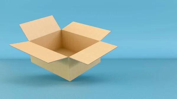 Rendering Open Cardboard Box Blue Background — Stock Photo, Image