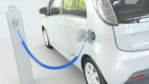Rendering White Electric Car Charging — Stockfoto