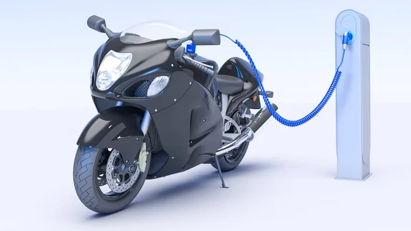 Renderização Carregamento Moto Elétrica — Fotografia de Stock