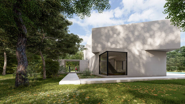 3D рендеринг большого белого современного дома 