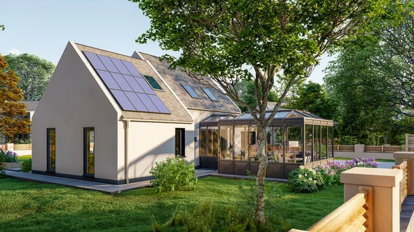 Rendering Van Een Nieuw Huis Een Traditionele Stijl — Stockfoto