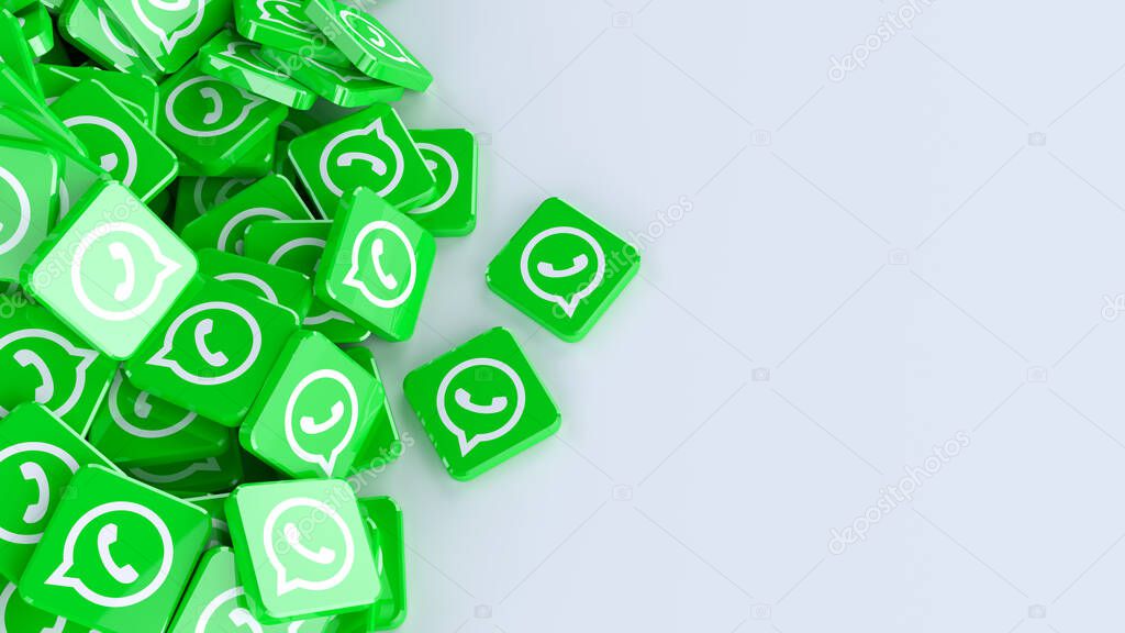 3D rendering of a pile of Whatsapp logos