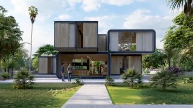 Orijinal modern bir evin 3 boyutlu animasyonu