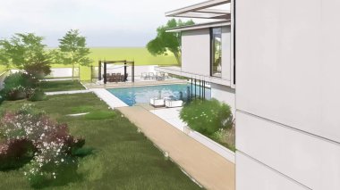 Üç boyutlu bir ev, lüks bir evin mimari taslağı.