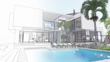 3D rendering of a house, architecture draft of a luxury house clipart