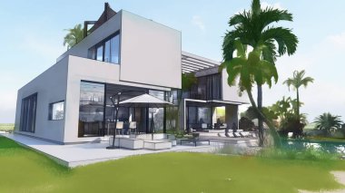 Üç boyutlu bir ev, lüks bir evin mimari taslağı.