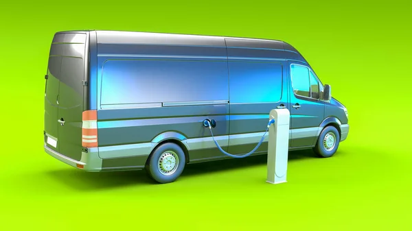 Bir Şarj Istasyonunda Boyutlu Elektrikli Minibüs Tasarımı — Stok fotoğraf