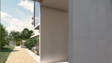 Havuzlu modern lüks bir evin 3 boyutlu canlandırması.