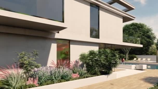 Animation Une Impressionnante Villa Contemporaine Avec Jardin Piscine — Video